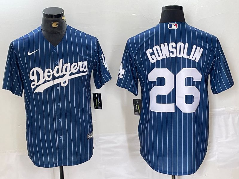 Men Los Angeles Dodgers #26 Gonsolin Blue stirpe 2024 Nike Game MLB Jersey style 1
